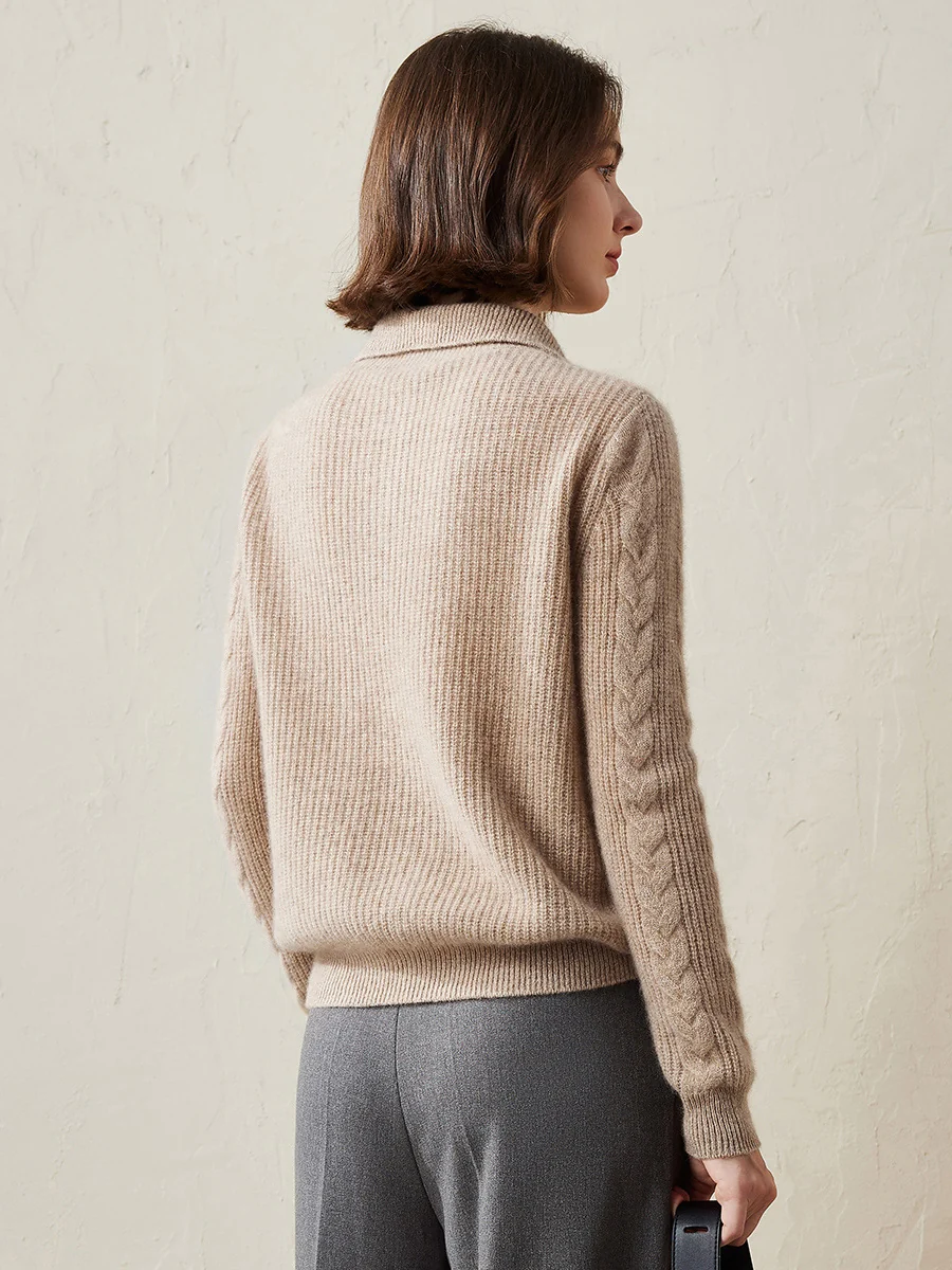 100% Cashmere Women's Button Neck Cable Knit Sweater - Image 5