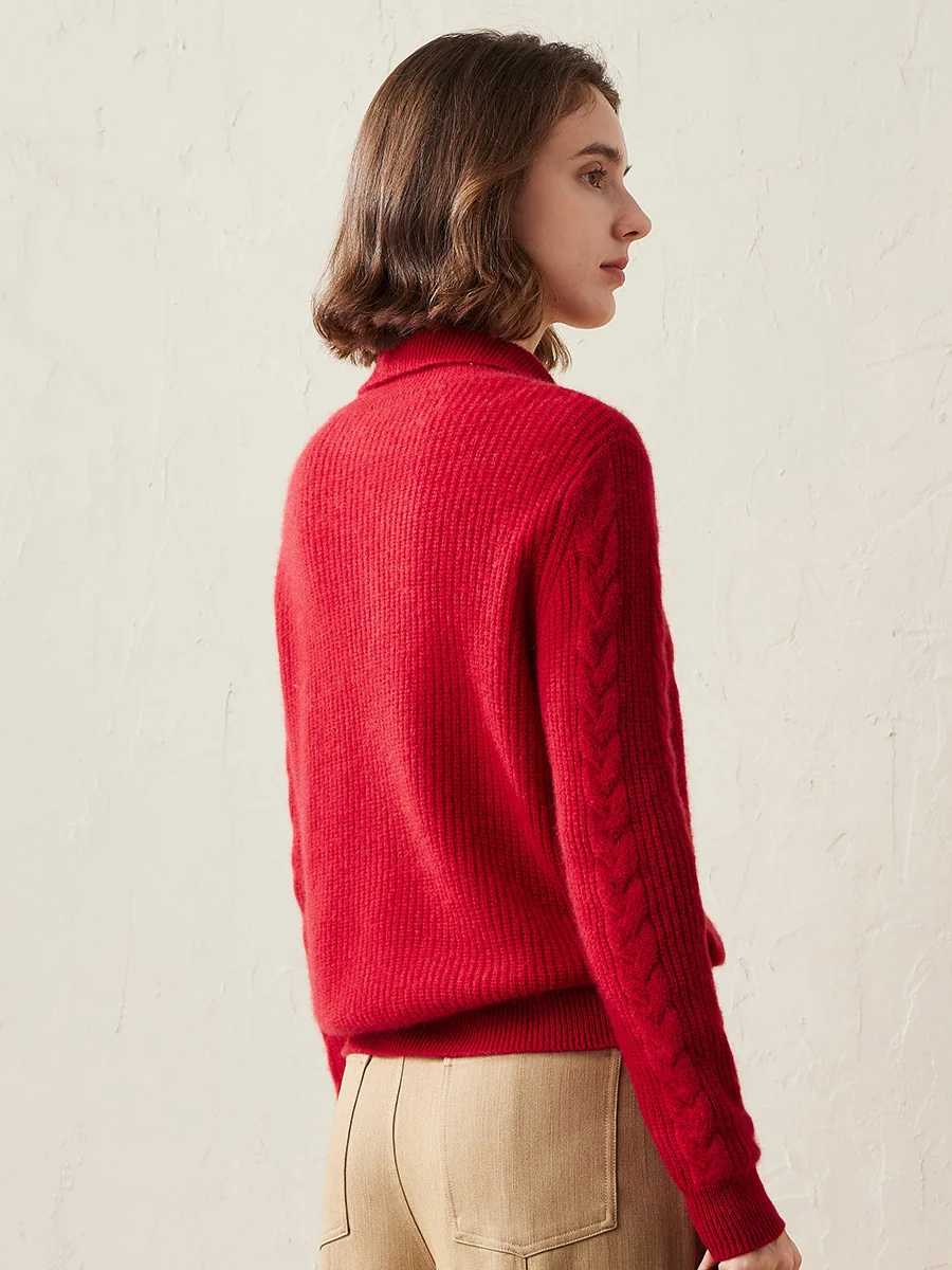 100% Cashmere Women's Button Neck Cable Knit Sweater - Image 8