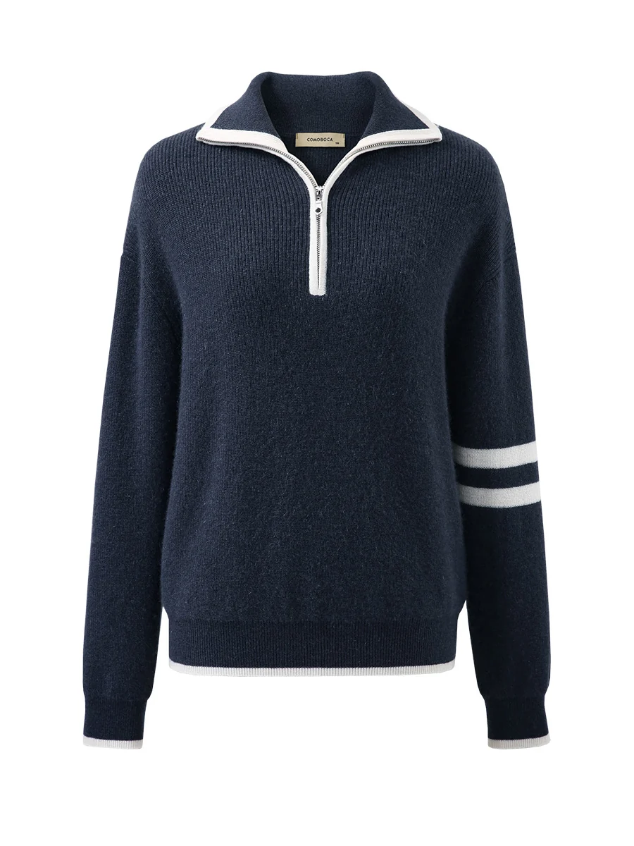 100% Cashmere Women's Contrast Trim Zip Sweater - Image 11