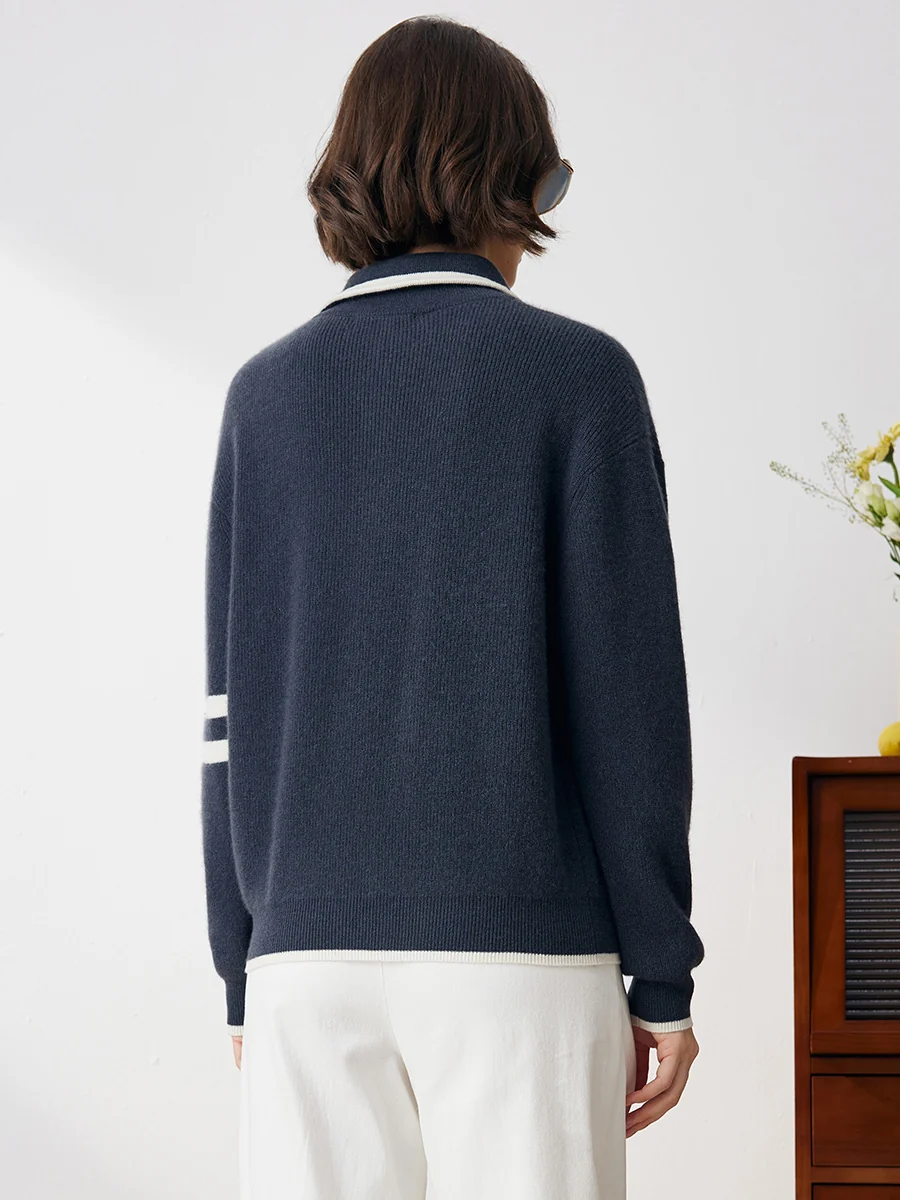100% Cashmere Women's Contrast Trim Zip Sweater - Image 13