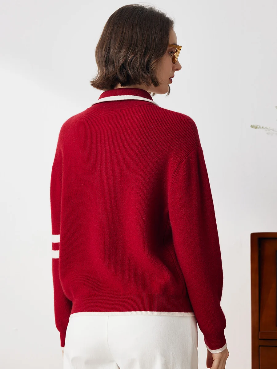 100% Cashmere Women's Contrast Trim Zip Sweater - Image 15