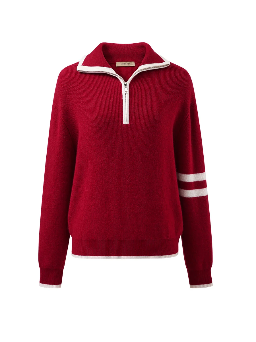 100% Cashmere Women's Contrast Trim Zip Sweater - Image 16