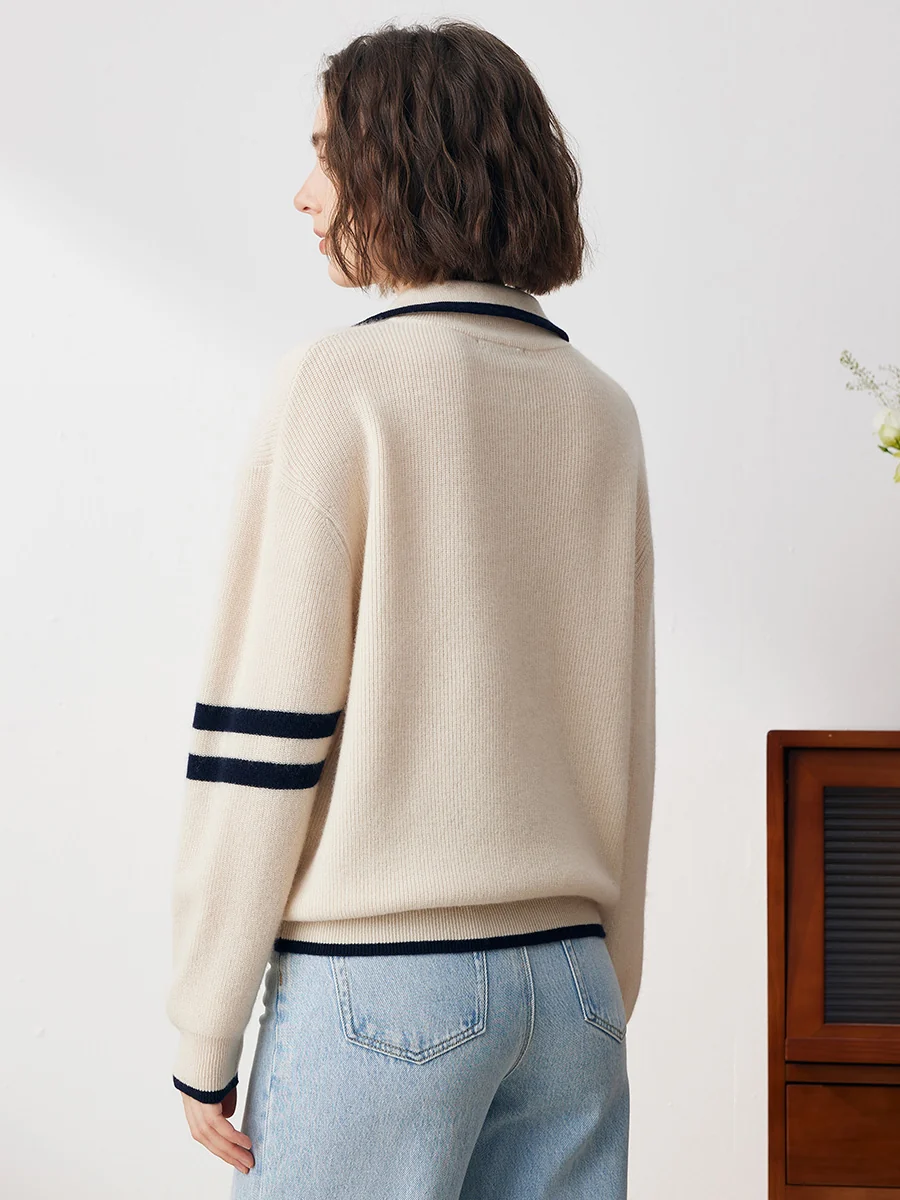 100% Cashmere Women's Contrast Trim Zip Sweater - Image 3