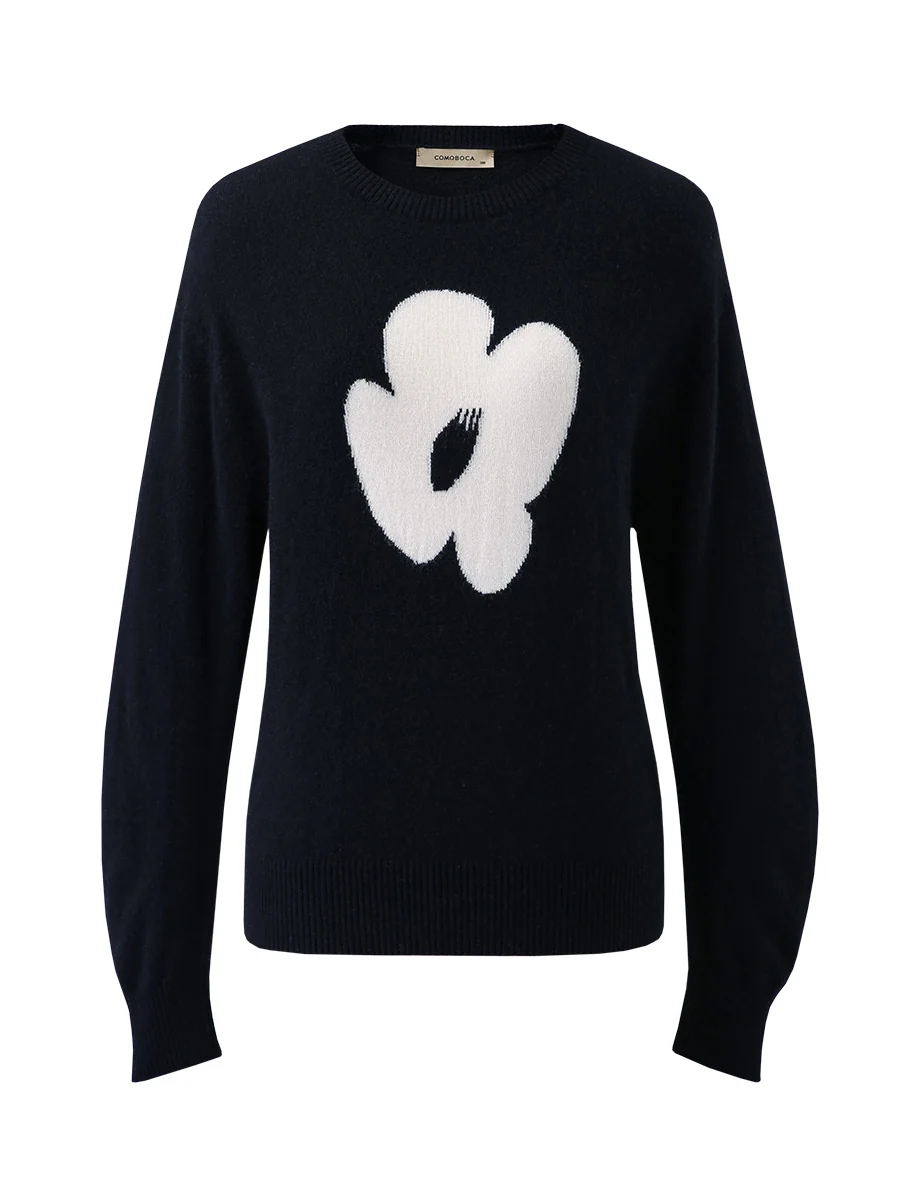 100% Cashmere Women's Floral Knit Sweater - Image 8