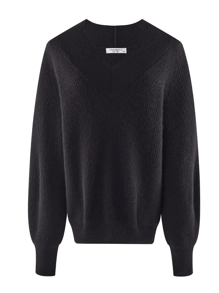 100% Cashmere Women's Lantern Sleeve V-Neck Knit Sweater - Image 15