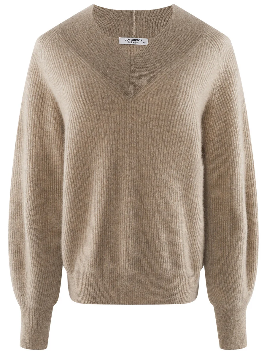 100% Cashmere Women's Lantern Sleeve V-Neck Knit Sweater - Image 20