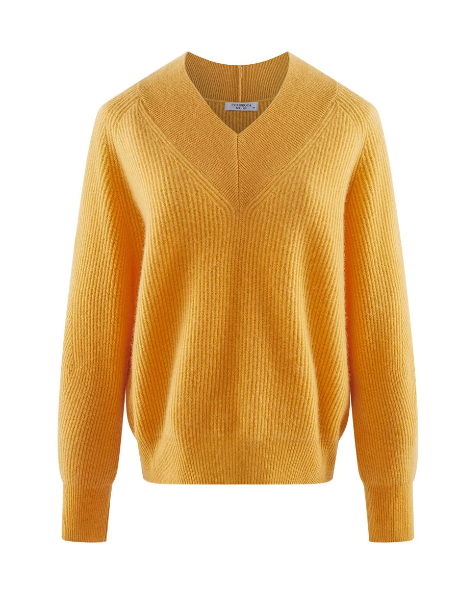 100% Cashmere Women's Lantern Sleeve V-Neck Knit Sweater - Image 8