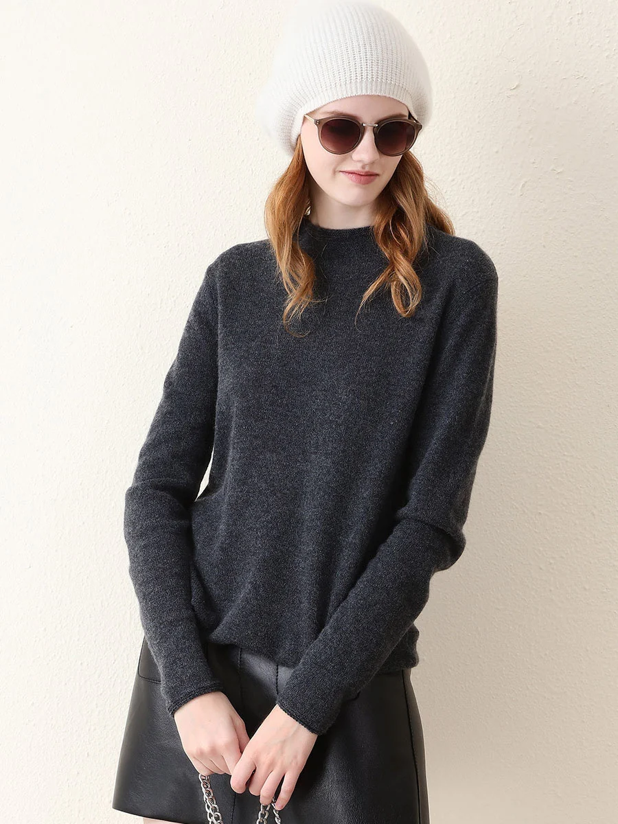 100% Cashmere Women's Round Neck Knit sweater - Image 33