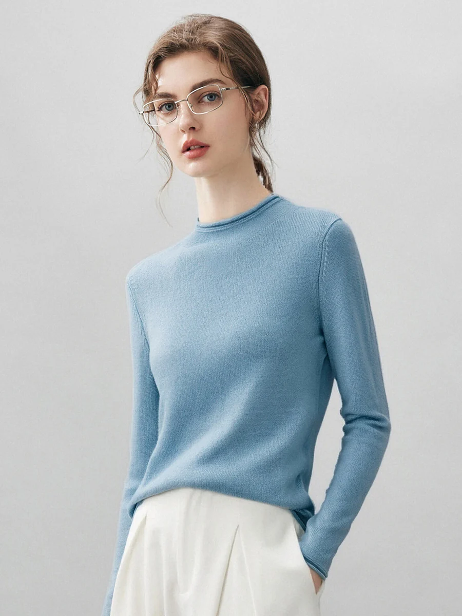 100% Cashmere Women's Round Neck Knit sweater - Image 58