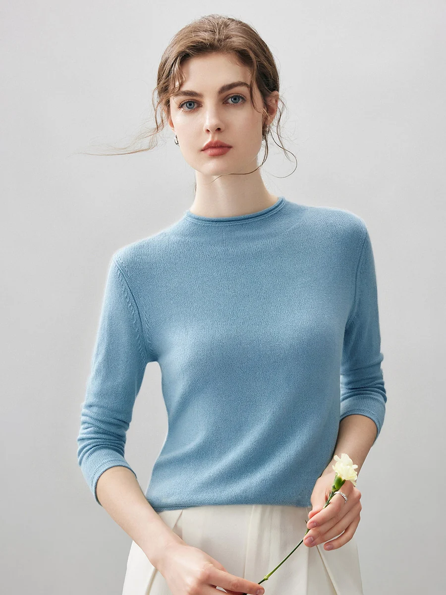 100% Cashmere Women's Round Neck Knit sweater - Image 61