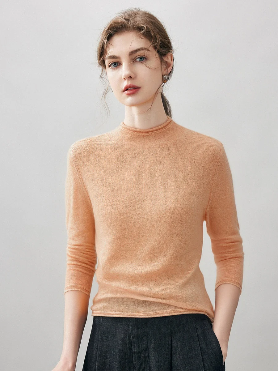 100% Cashmere Women's Round Neck Knit sweater - Image 80