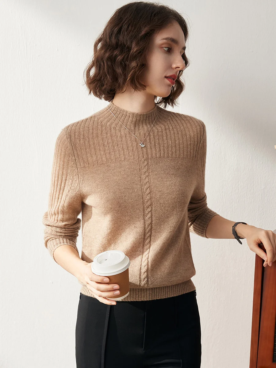 100% Cashmere Women's Mock Neck Cable Knit Sweater - Image 12