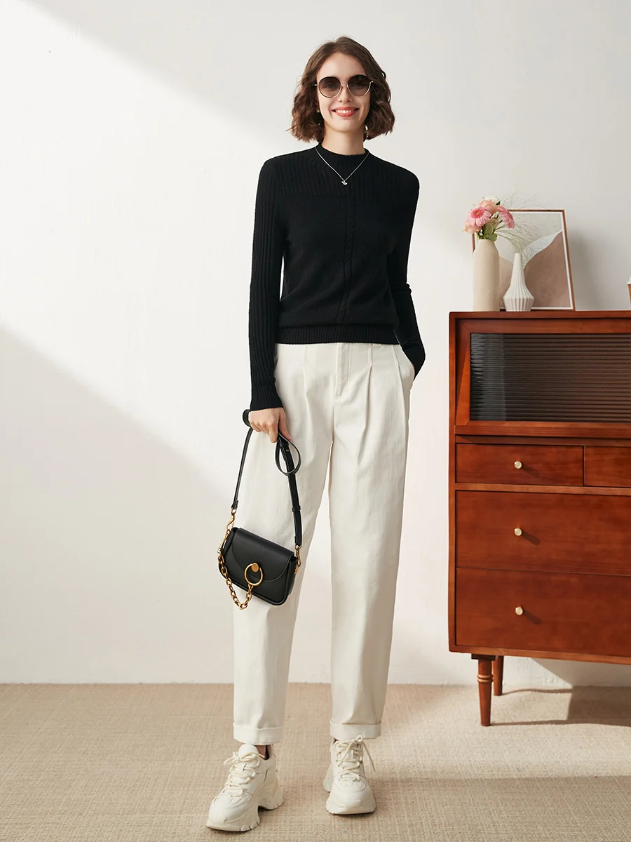 100% Cashmere Women's Mock Neck Cable Knit Sweater - Image 14
