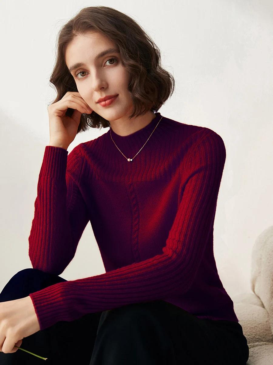 100% Cashmere Women's Mock Neck Cable Knit Sweater - Image 17