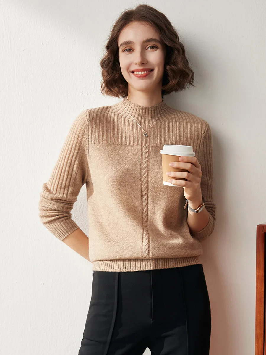 100% Cashmere Women's Mock Neck Cable Knit Sweater - Image 21