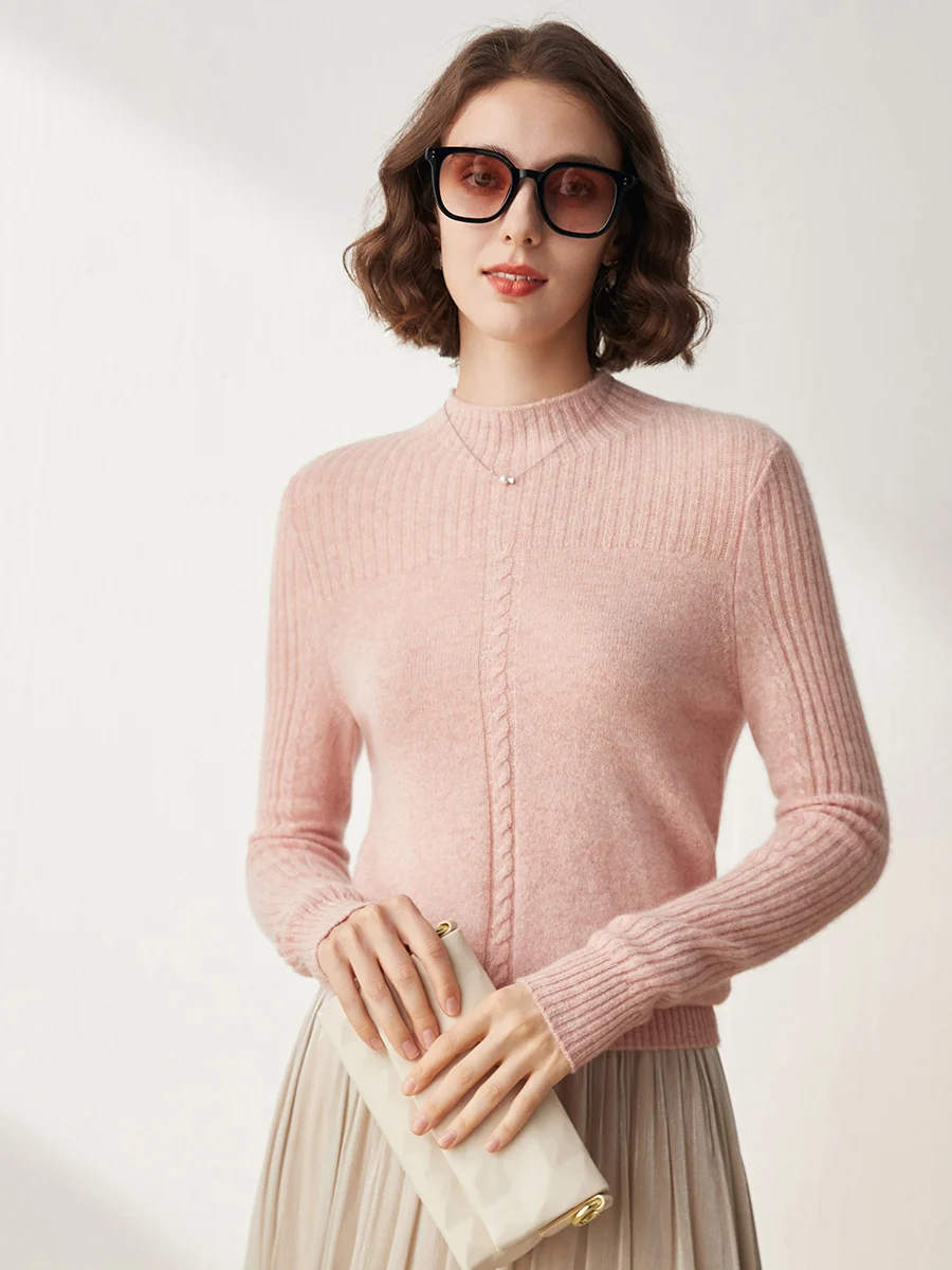 100% Cashmere Women's Mock Neck Cable Knit Sweater - Image 22