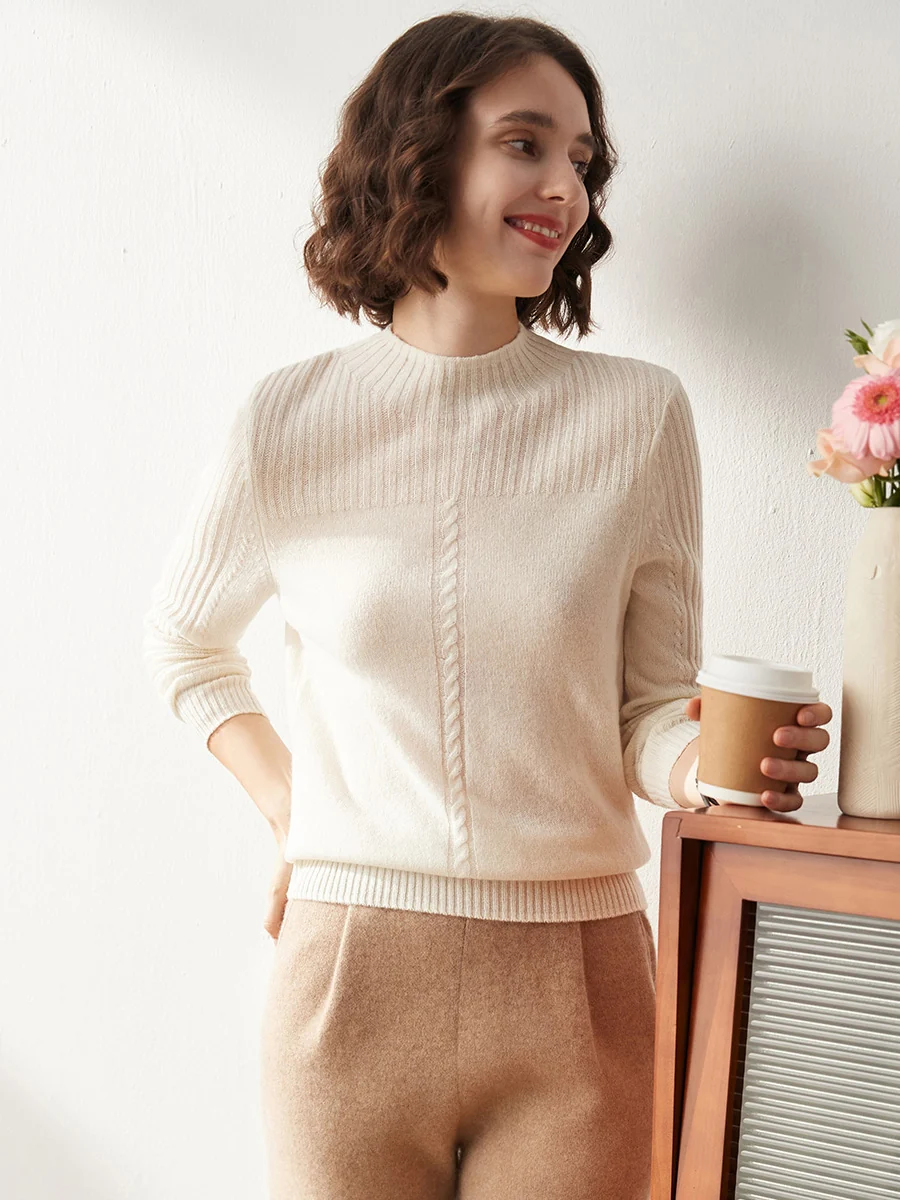 100% Cashmere Women's Mock Neck Cable Knit Sweater - Image 23