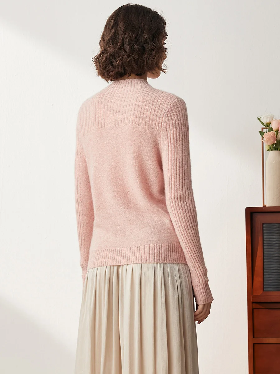 100% Cashmere Women's Mock Neck Cable Knit Sweater - Image 3