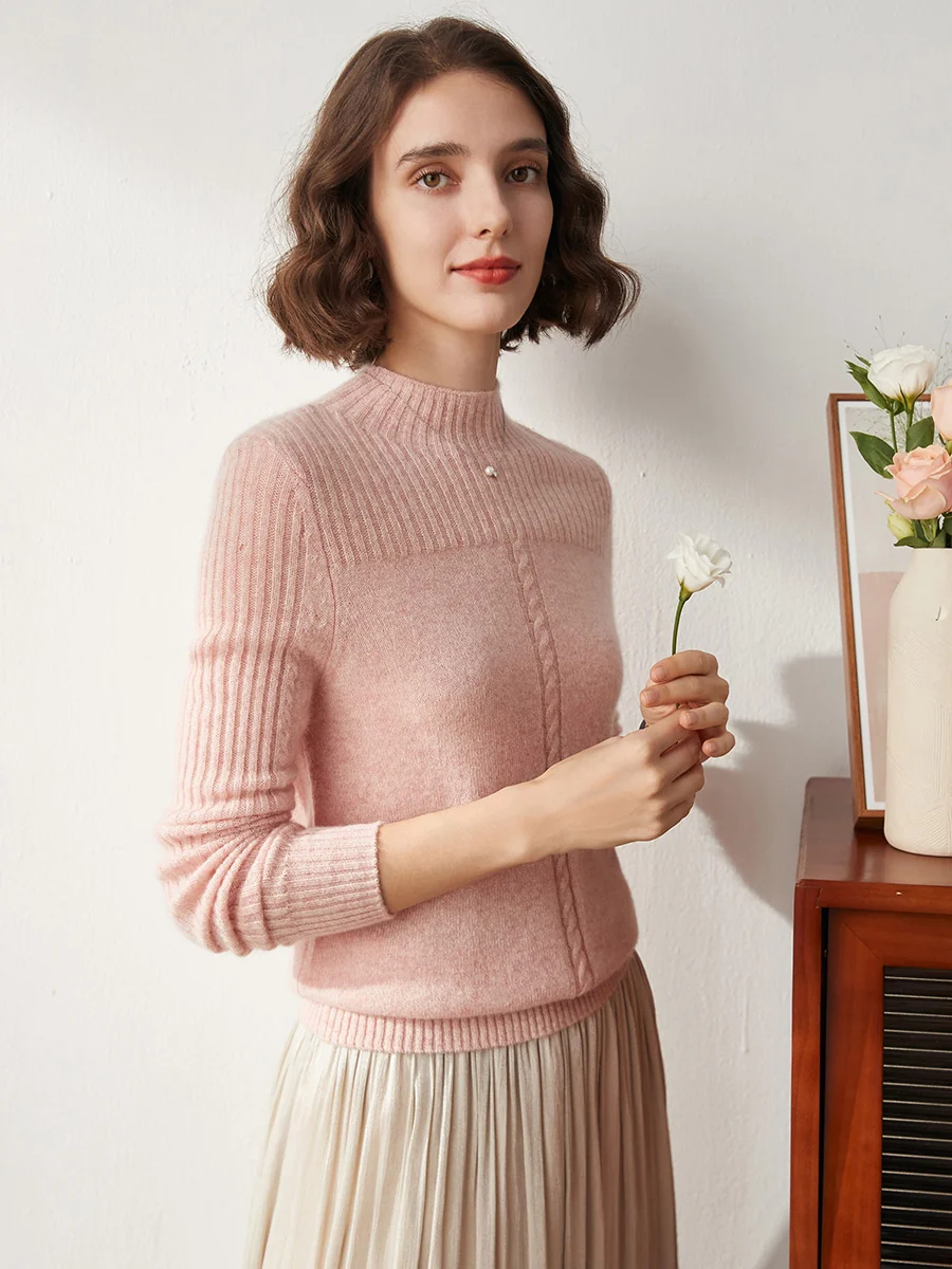 100% Cashmere Women's Mock Neck Cable Knit Sweater - Image 4