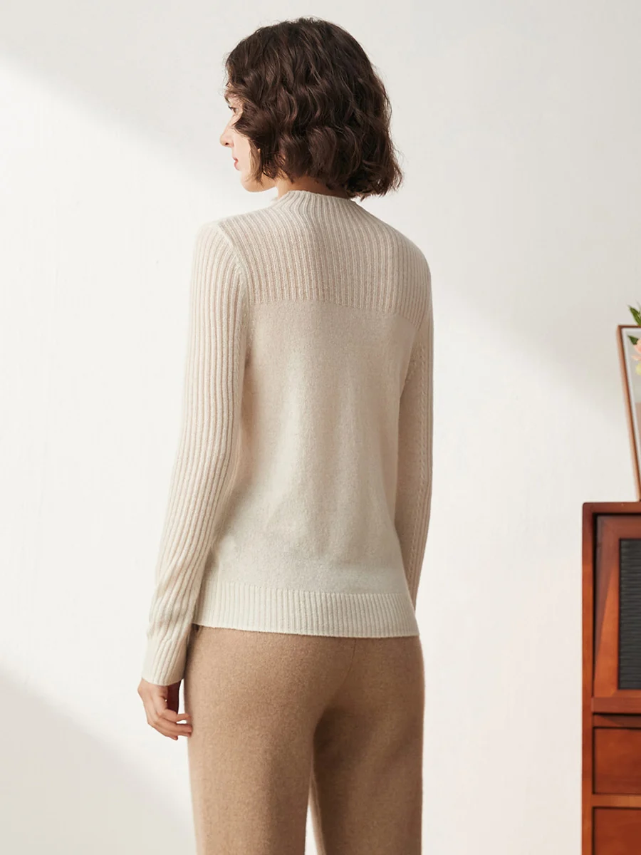 100% Cashmere Women's Mock Neck Cable Knit Sweater - Image 8
