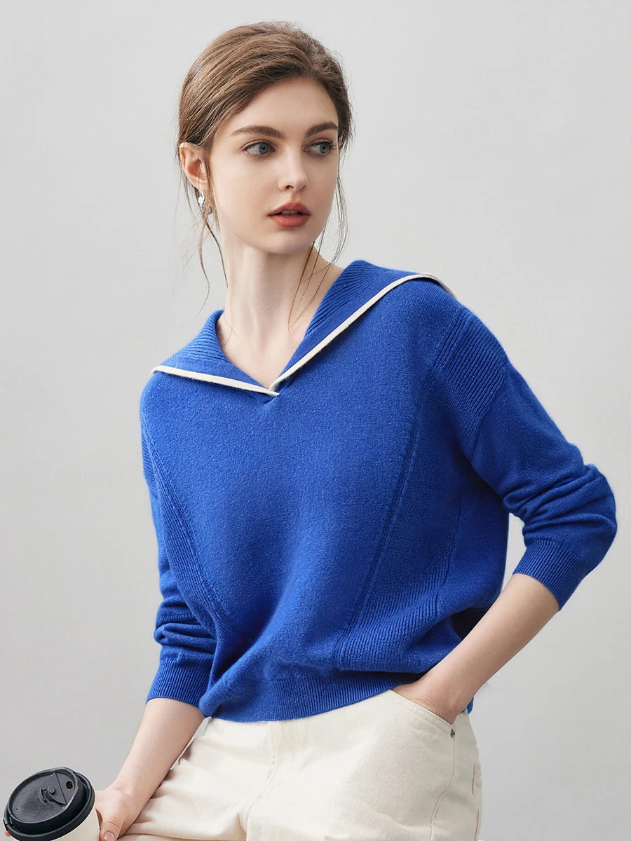 100% Cashmere Women's Sailor Collar Sweater - Image 13