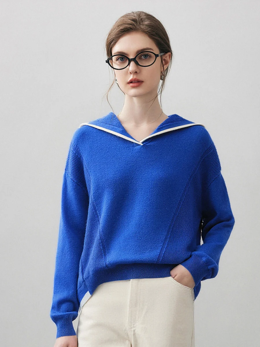 100% Cashmere Women's Sailor Collar Sweater - Image 15