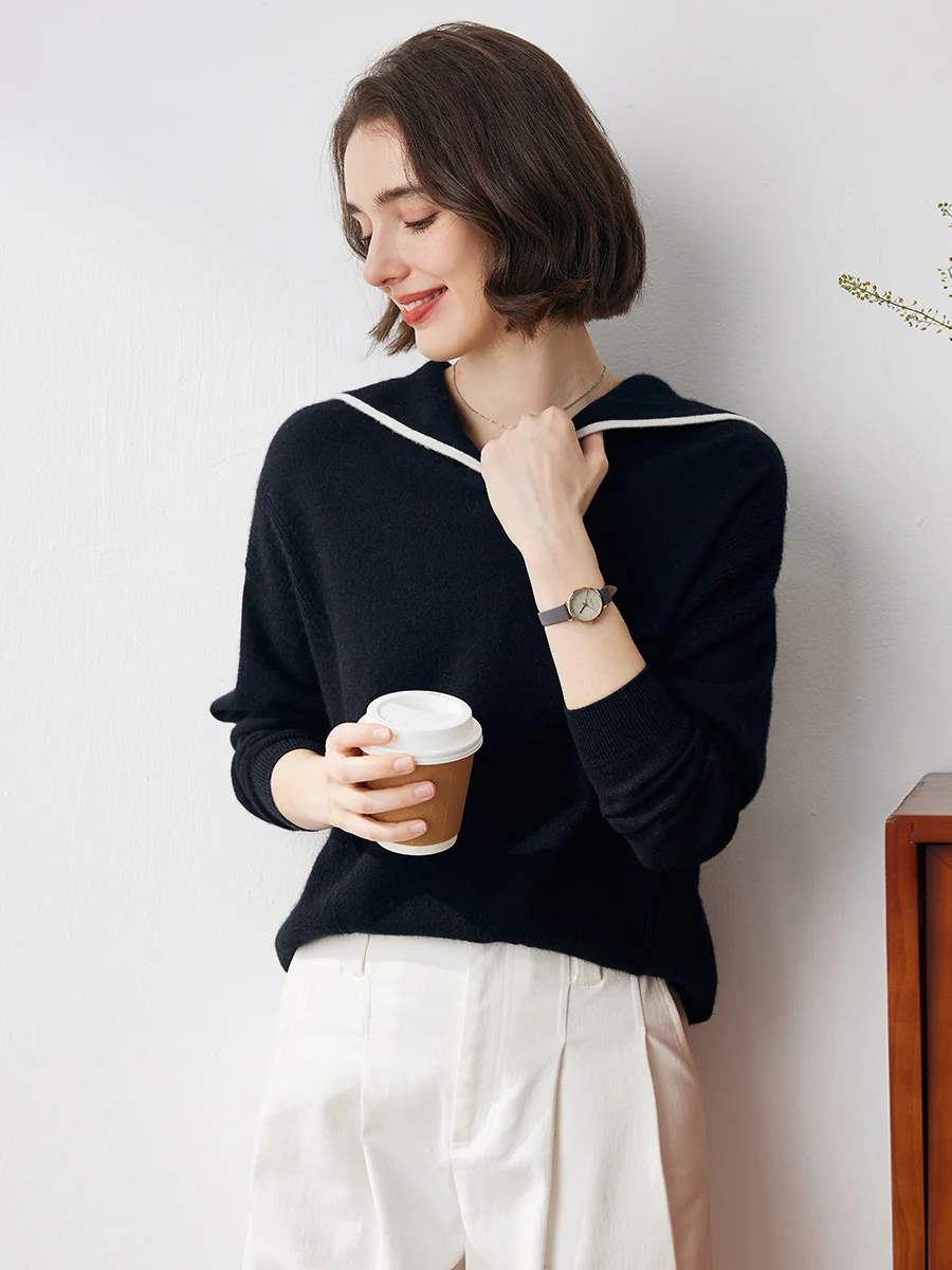 100% Cashmere Women's Sailor Collar Sweater - Image 3
