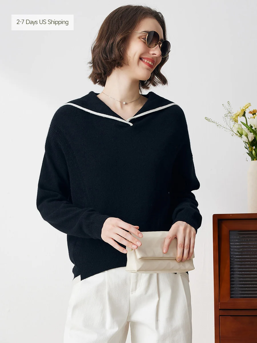 100% Cashmere Women's Sailor Collar Sweater - Image 4