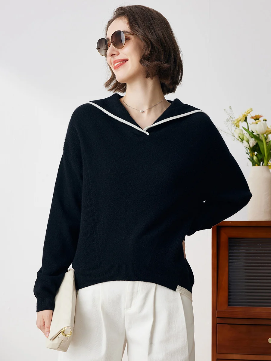 100% Cashmere Women's Sailor Collar Sweater - Image 5