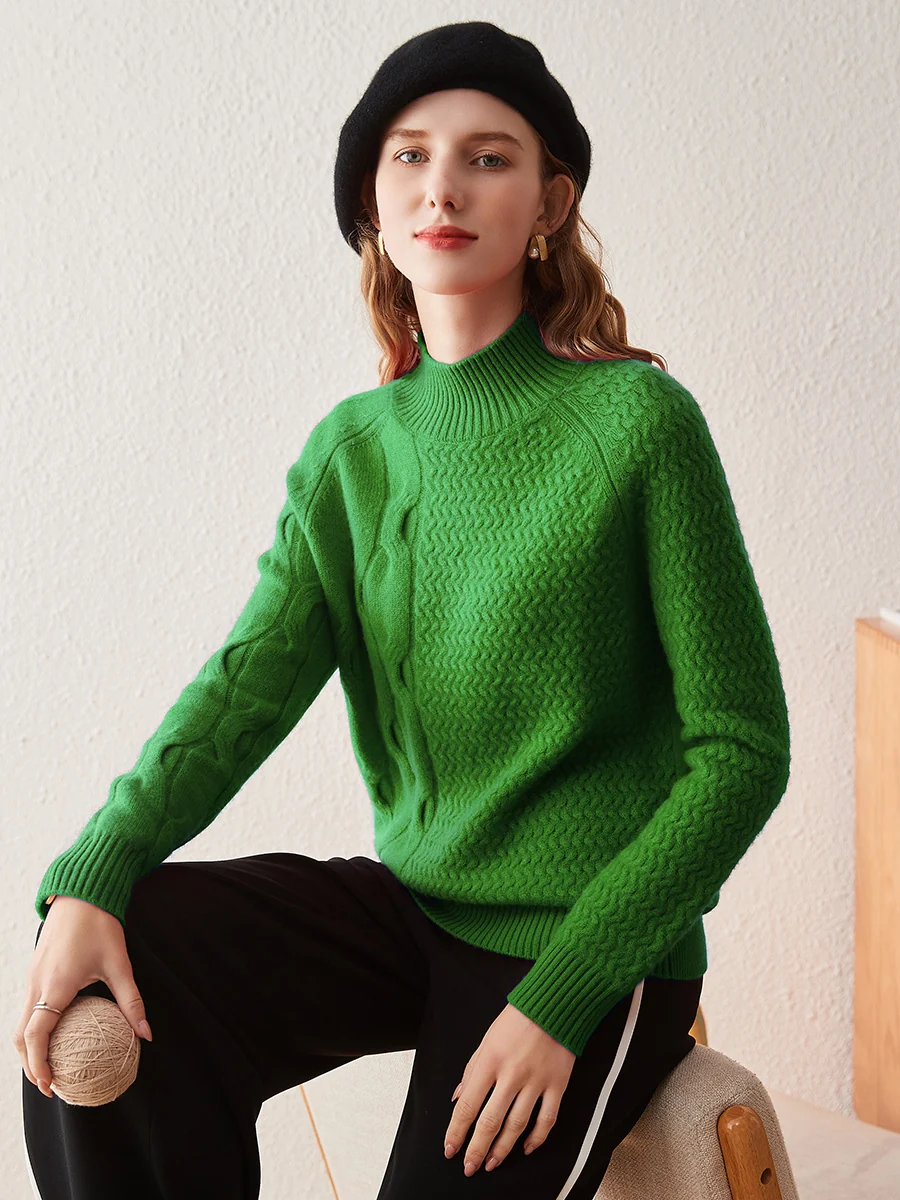 100% Cashmere Women's Mock Neck Knit Sweater - Image 15