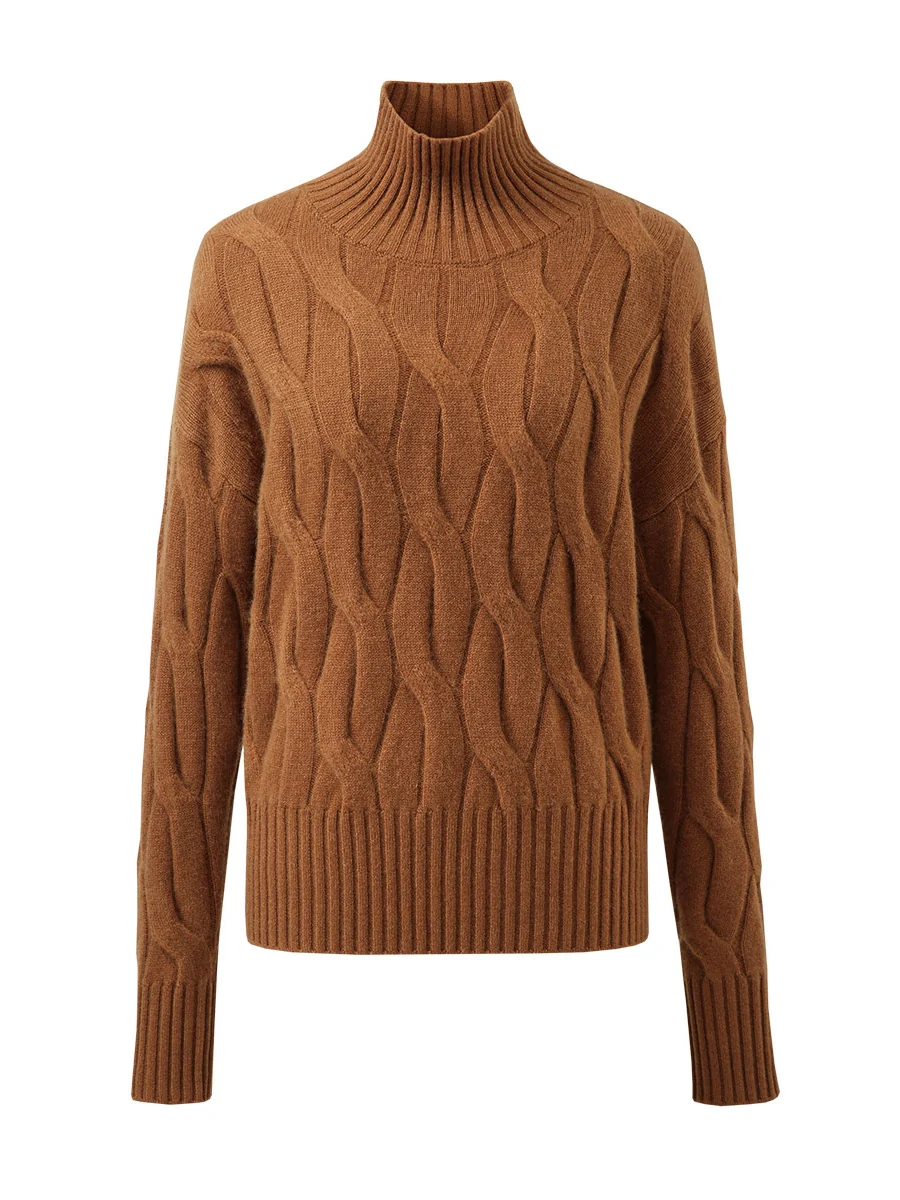 100% Cashmere Women's Turtleneck Cable Knit Sweater - Image 11