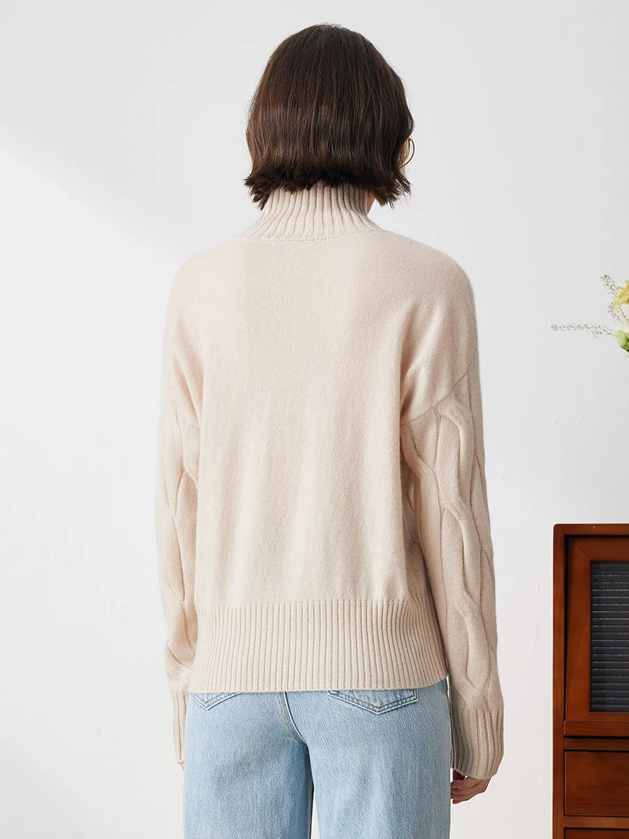 100% Cashmere Women's Turtleneck Cable Knit Sweater - Image 13