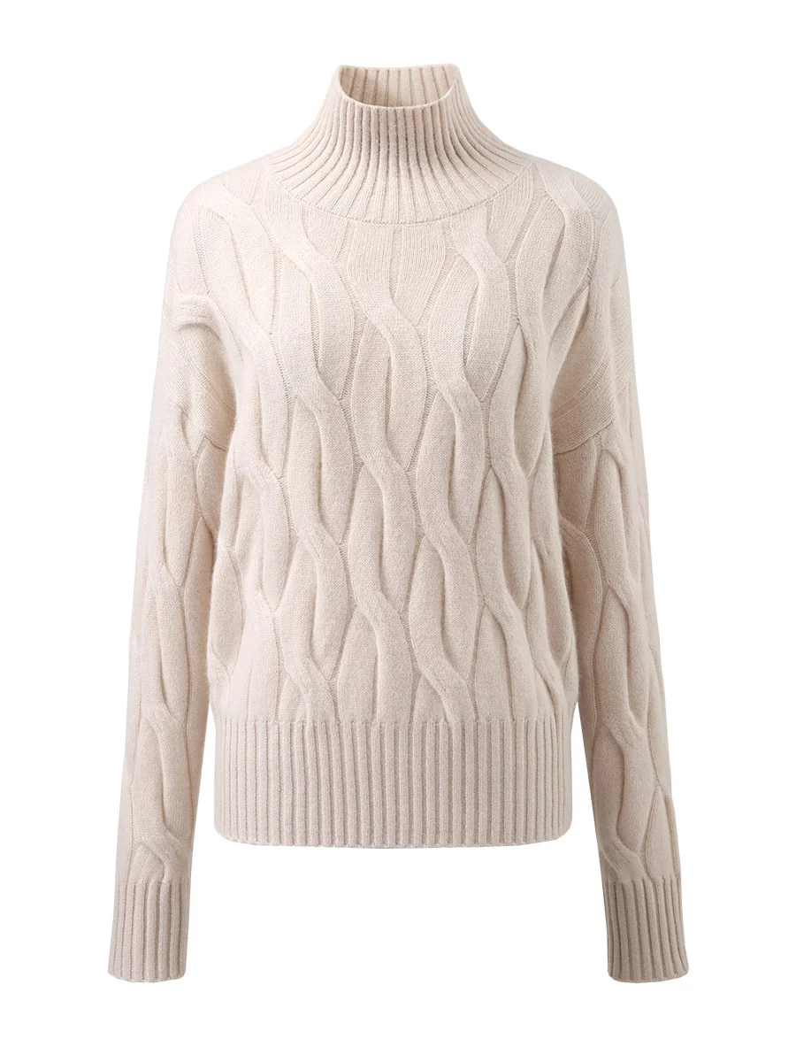 100% Cashmere Women's Turtleneck Cable Knit Sweater - Image 14