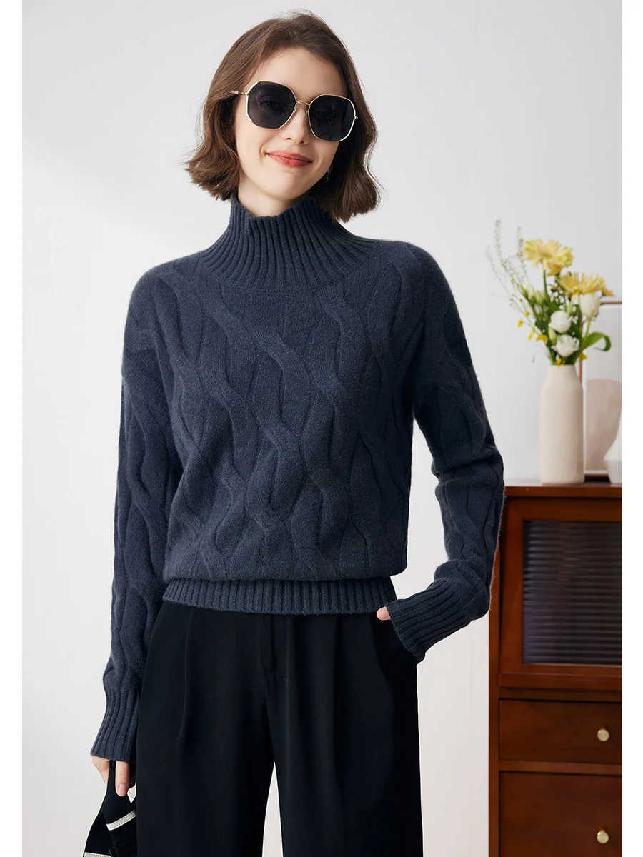 100% Cashmere Women's Turtleneck Cable Knit Sweater - Image 15