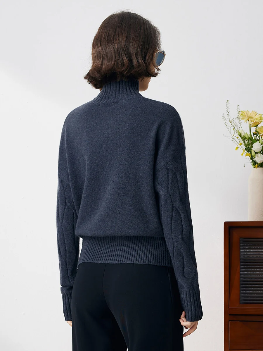 100% Cashmere Women's Turtleneck Cable Knit Sweater - Image 16