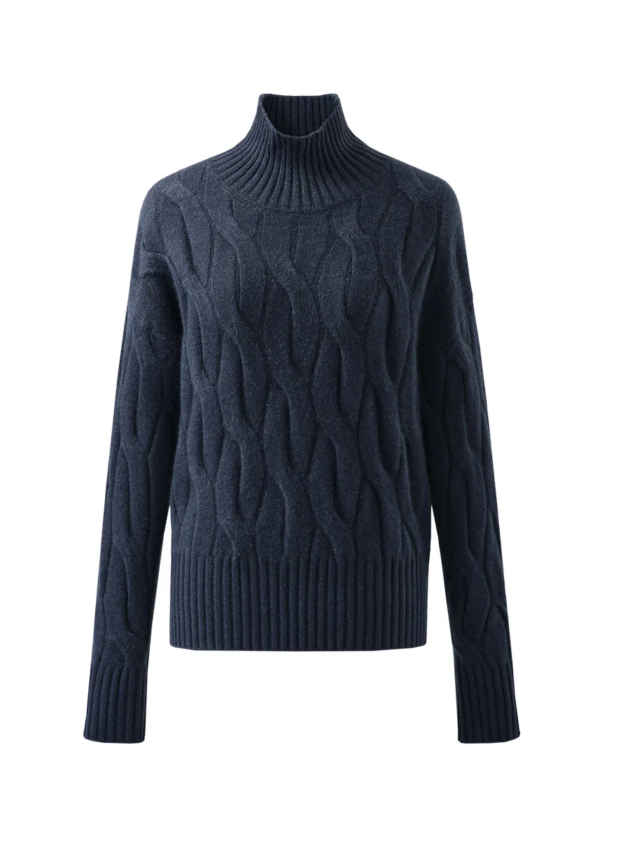 100% Cashmere Women's Turtleneck Cable Knit Sweater - Image 17