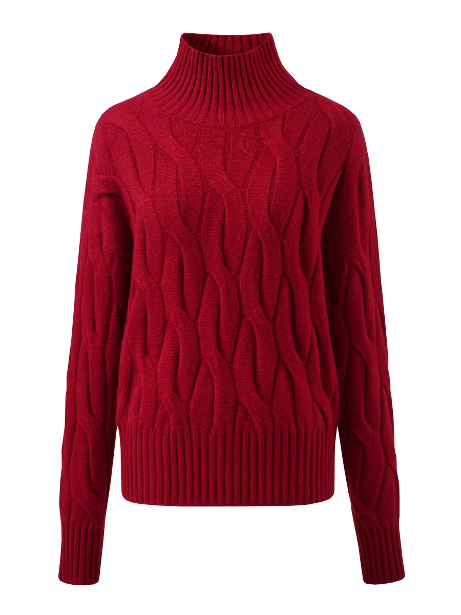 100% Cashmere Women's Turtleneck Cable Knit Sweater - Image 3