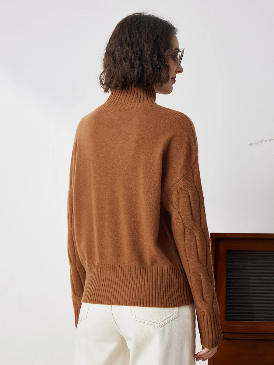 100% Cashmere Women's Turtleneck Cable Knit Sweater - Image 6