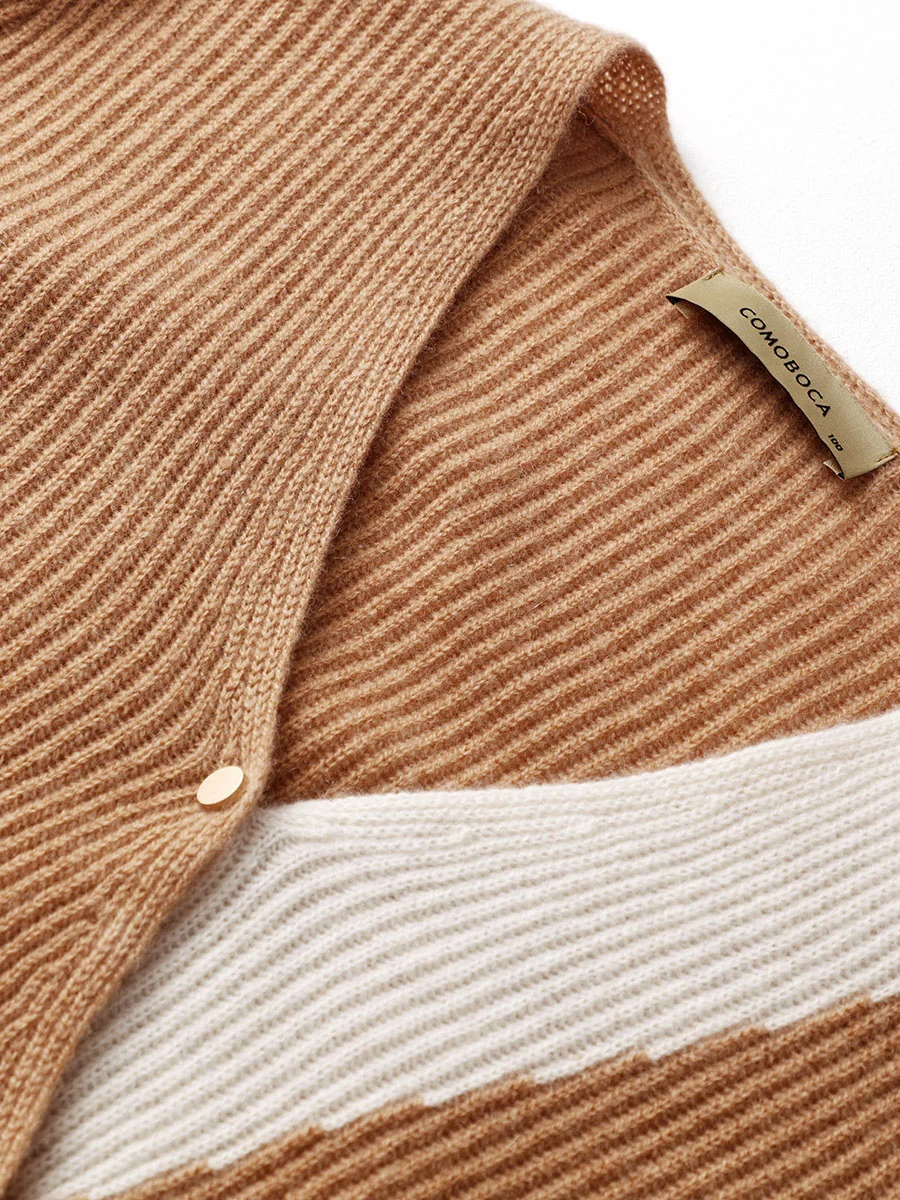 100% Cashmere Women's V-Neck Color Block Faux Sweater - Image 7