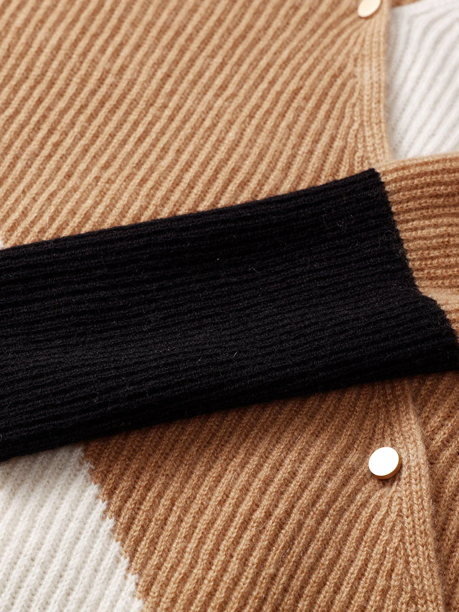 100% Cashmere Women's V-Neck Color Block Faux Sweater - Image 8