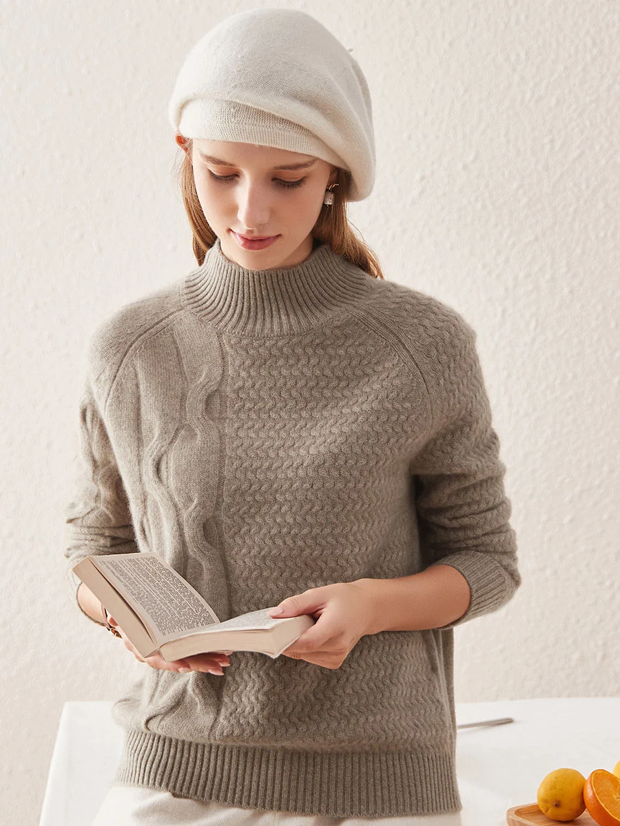 100% Cashmere Women's Mock Neck Knit Sweater - Image 19