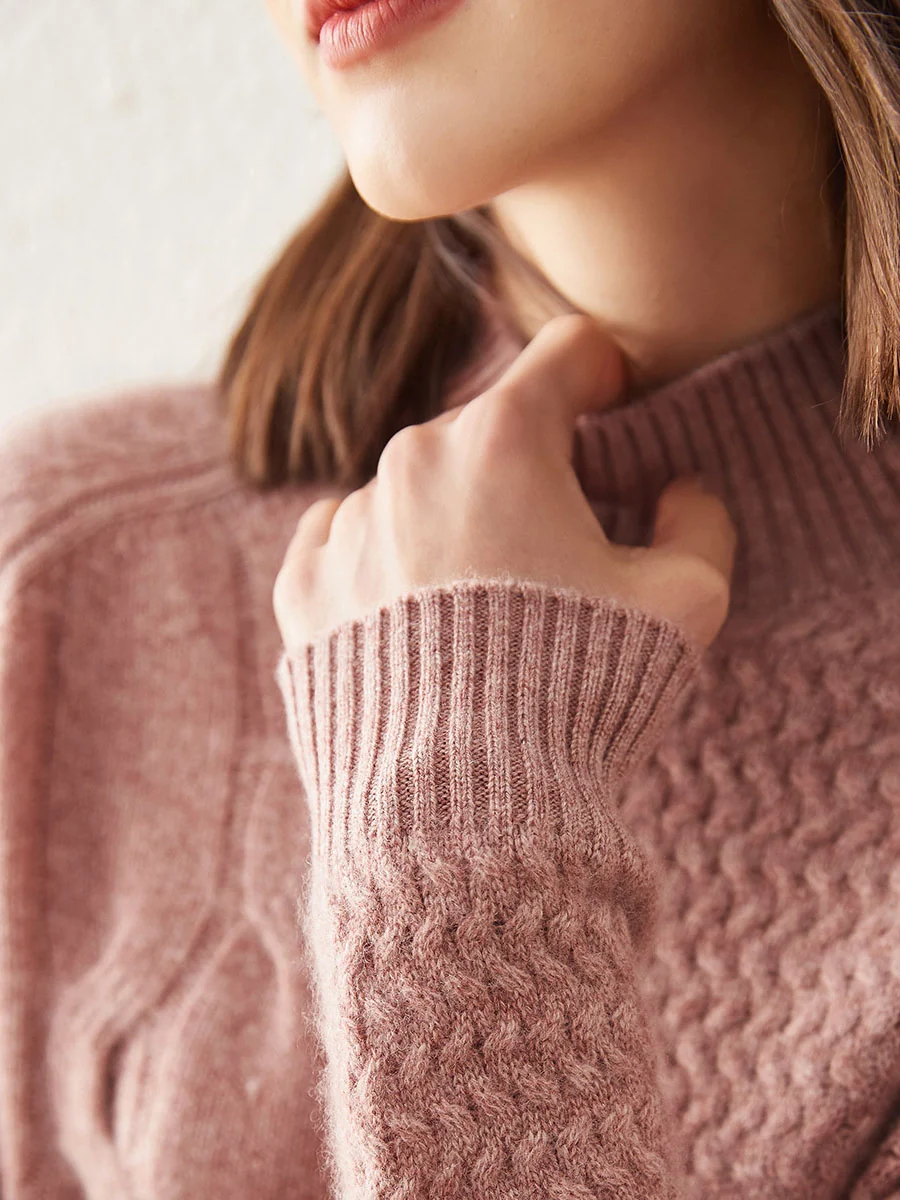 100% Cashmere Women's Mock Neck Knit Sweater - Image 3