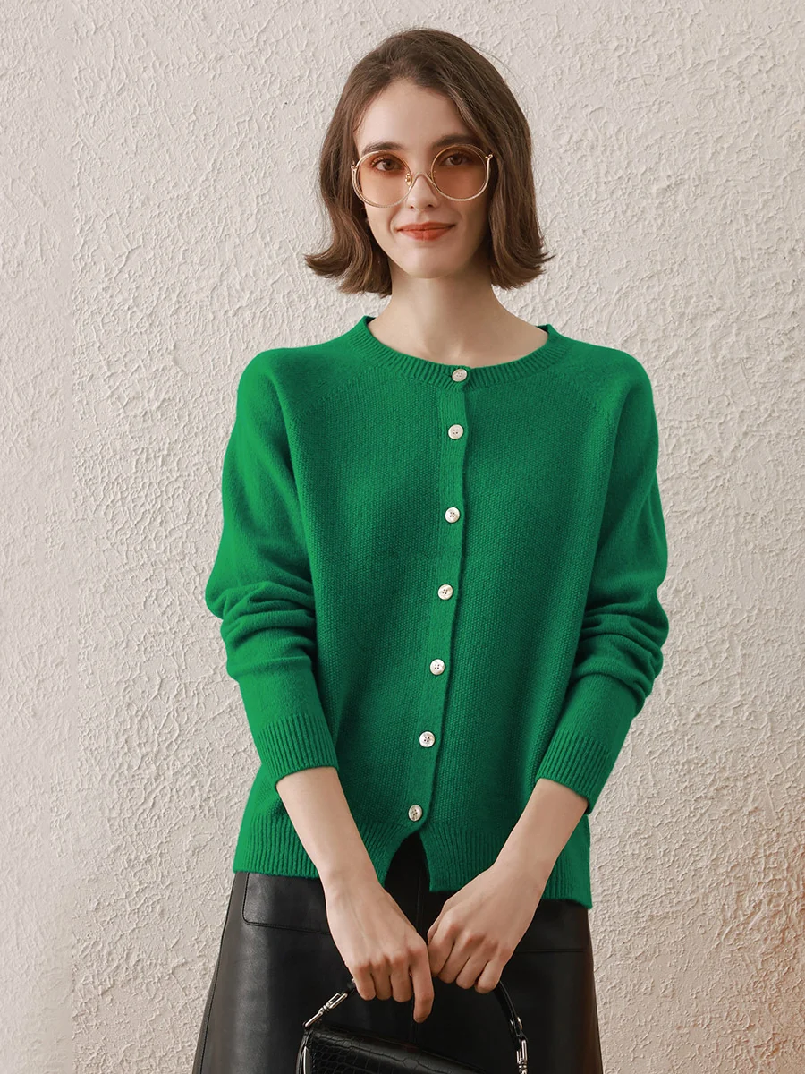 100% Wool Women's Round Neck Cardigan Sweater - Image 11