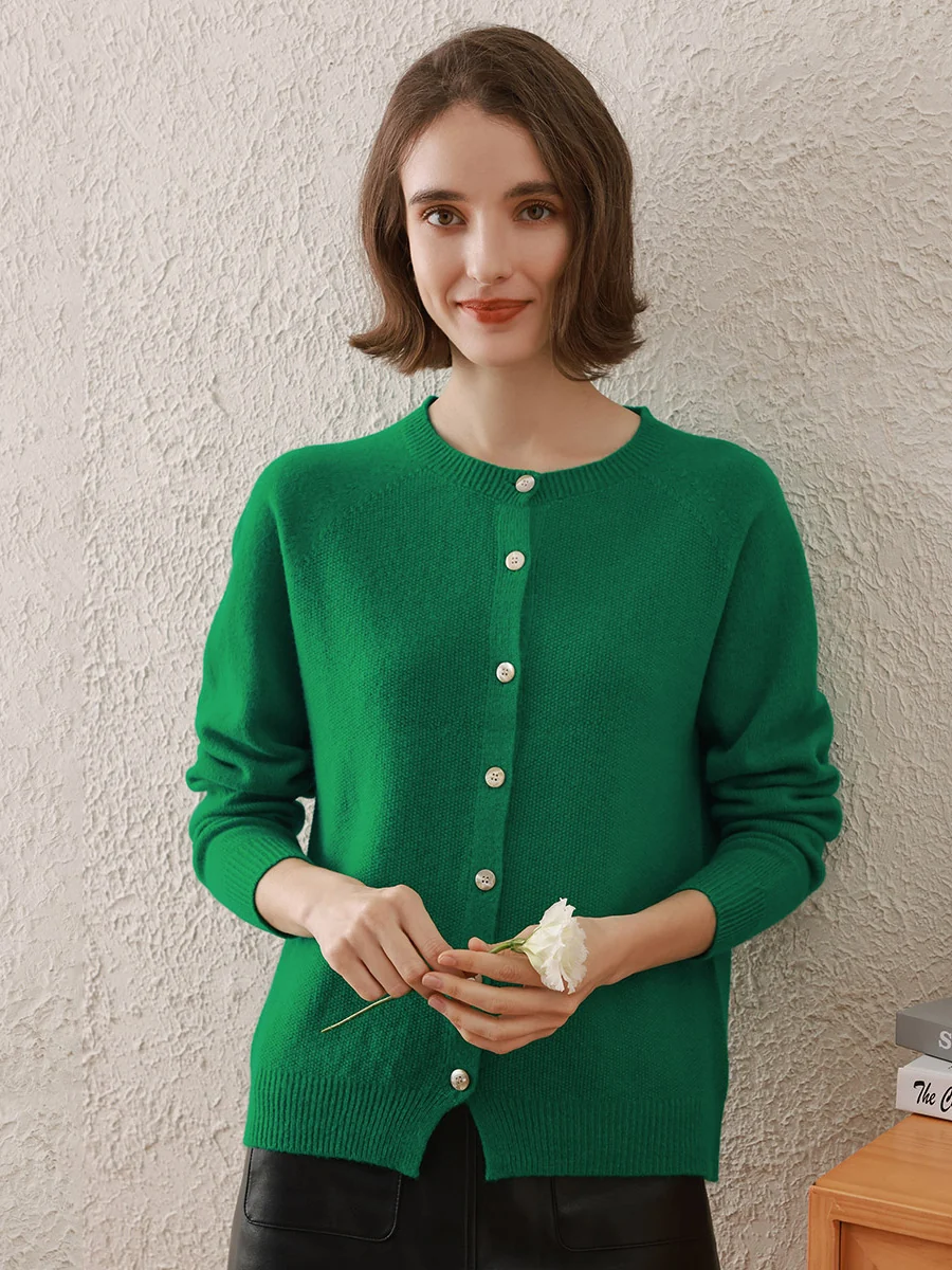 100% Wool Women's Round Neck Cardigan Sweater - Image 13