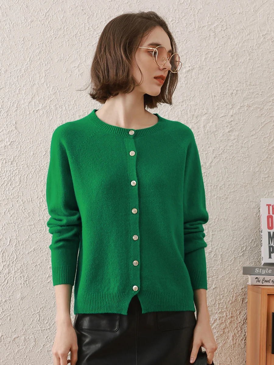 100% Wool Women's Round Neck Cardigan Sweater - Image 14