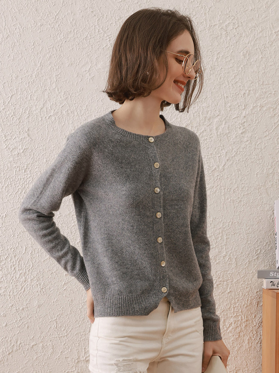 100% Wool Women's Round Neck Cardigan Sweater - Image 3