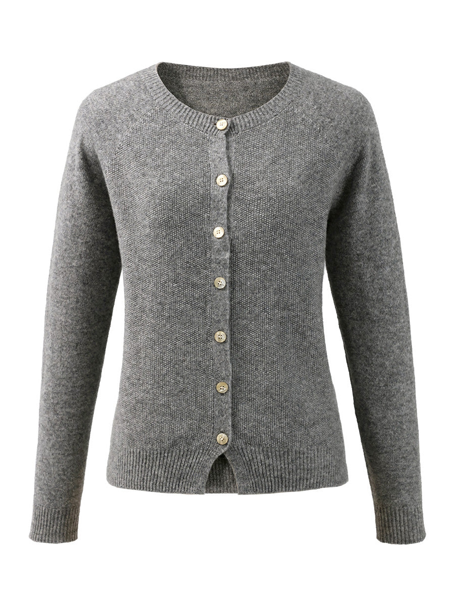 100% Wool Women's Round Neck Cardigan Sweater - Image 4