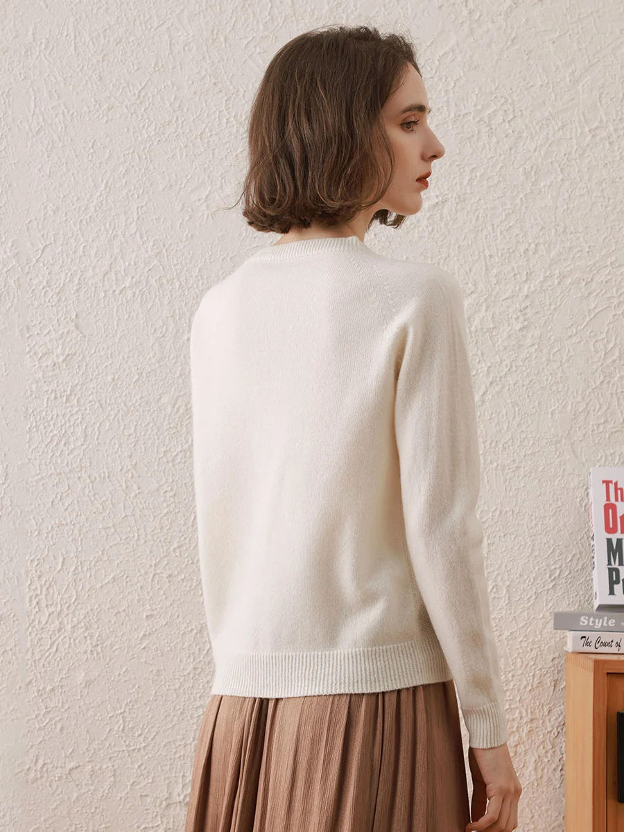100% Wool Women's Round Neck Cardigan Sweater - Image 6