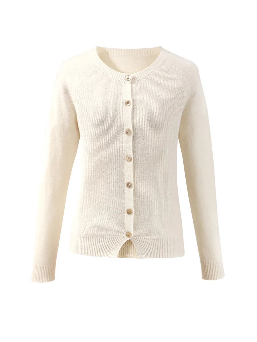 100% Wool Women's Round Neck Cardigan Sweater - Image 7
