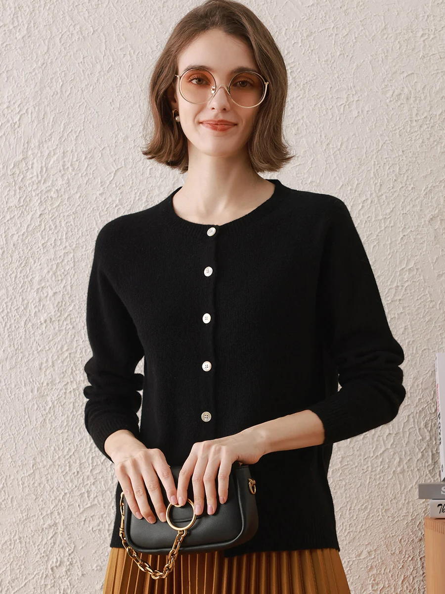 100% Wool Women's Round Neck Cardigan Sweater - Image 8